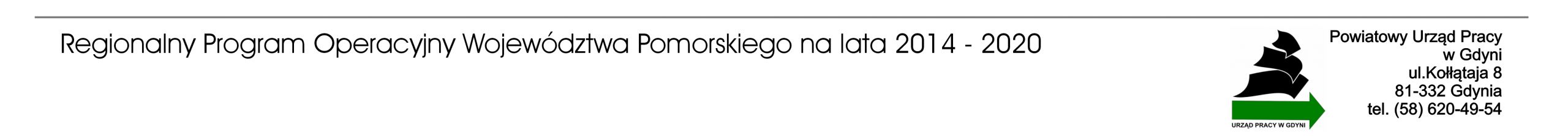 Regionalny Programu Operacyjny Województwa Pomorskiego na lata 2014-2020. Logo Powiatowego Urządu Pracy w Gdyni