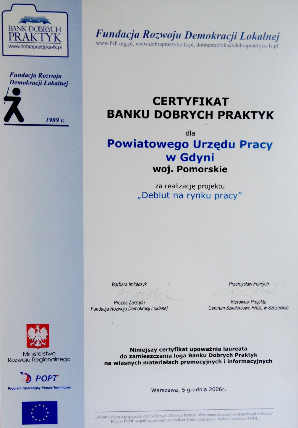 Certyfikat Banku Dobrych Praktyk
