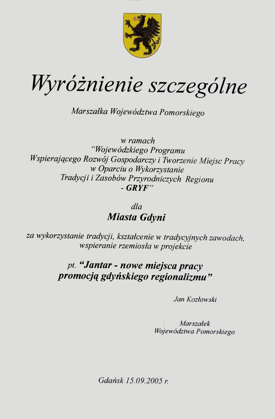 Wyróżnienie Marszałka Województwa Pomorskiego