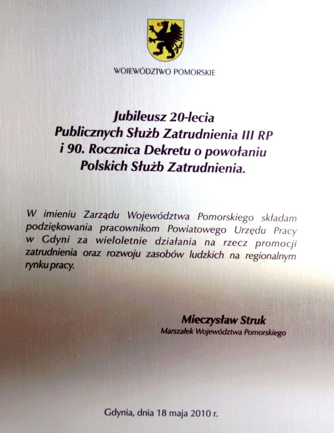 Podziękowania Marszałka Województwa Pomorskiego